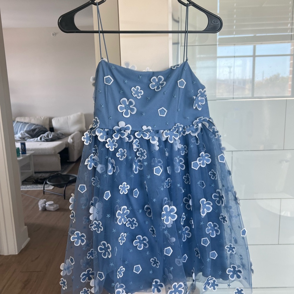 Altar'd State Blue Dress with Floral Accents